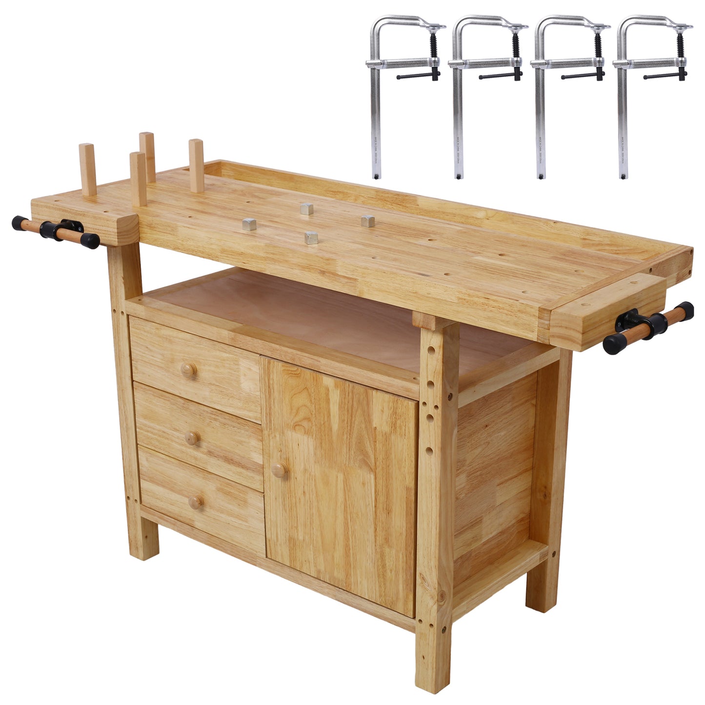 Wood Workbench - Wooden Workbench for Garage Workshop and Home, with Bar Clamps Set 12 inch x 4-3/4 inch Throat,Pack of 4 SolidRoot Buy Furniture USA