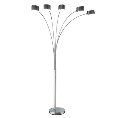5 Arm Arched Floor Lamp, 84 Inch Chrome Metal Sleek Stem, Round Base