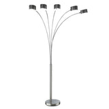 5 Arm Arched Floor Lamp, 84 Inch Chrome Metal Sleek Stem, Round Base
