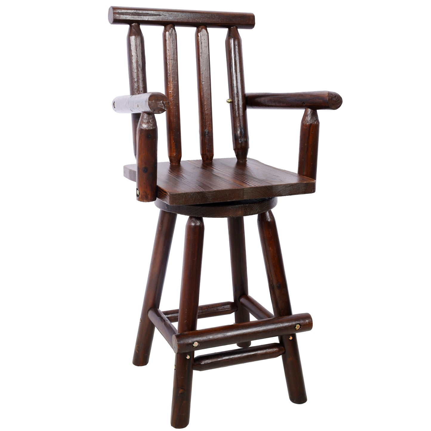 Rustic Brown Bar Stool - Fir Wood Construction, Chair with Footrest,Wide Armrest, Rustic Kitchen Stool, Tall Bistro Chair for Dining Room, Restaurant, Pub, 4-Foot SolidRoot Buy Furniture USA