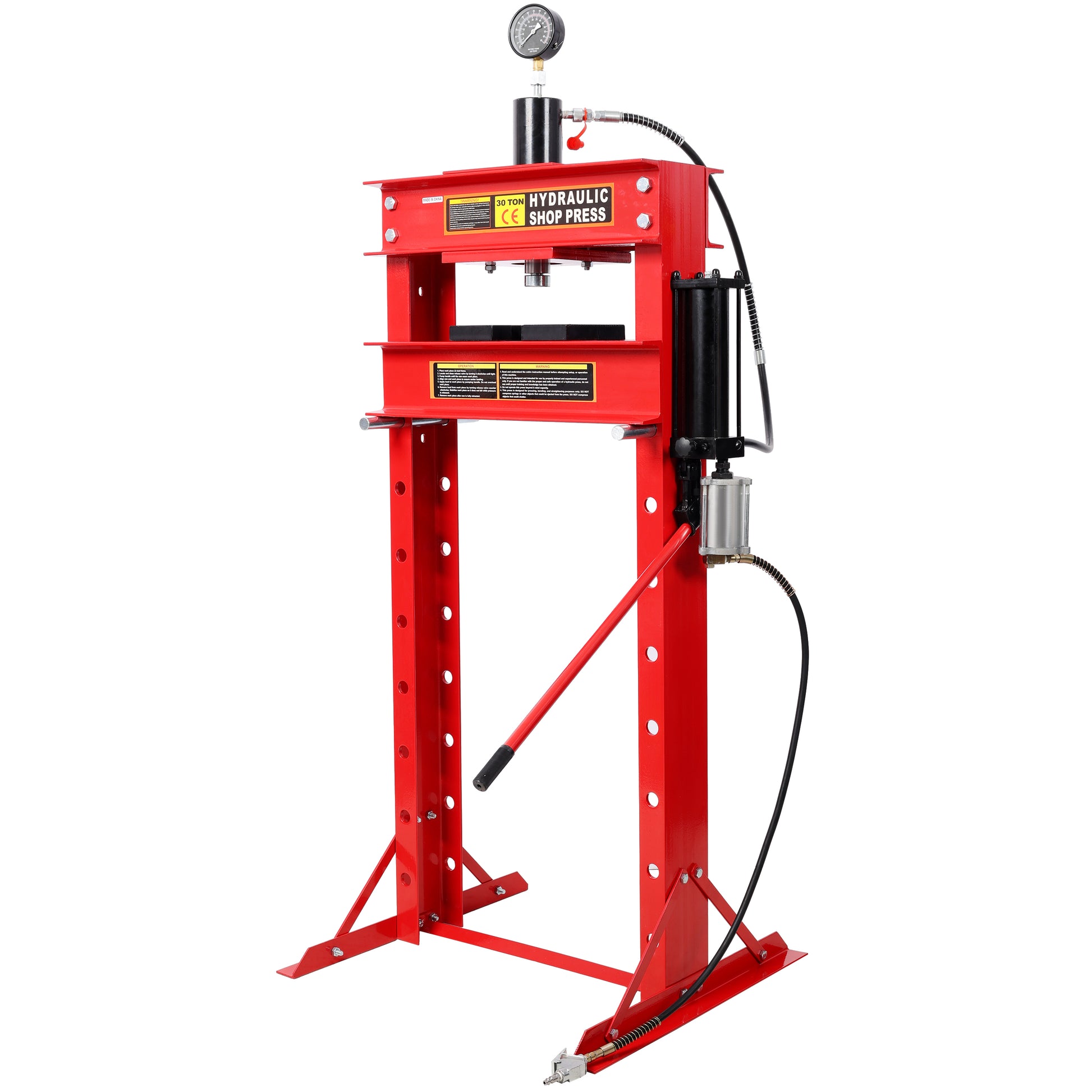 30 Ton Air Hydraulic Shop Press With Gauge,H-Frame Garage Floor Adjustable Shop Press,Red SolidRoot Buy Furniture USA