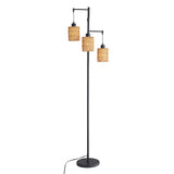 Floor Lamp, 66 Inch Modern Tall Lamp with Rattan and White Fabric Shade, Black Pole & 9.4 Inch Base, Bulb Not Included, Foot Switch Control - SolidRoot Buy Furniture USA