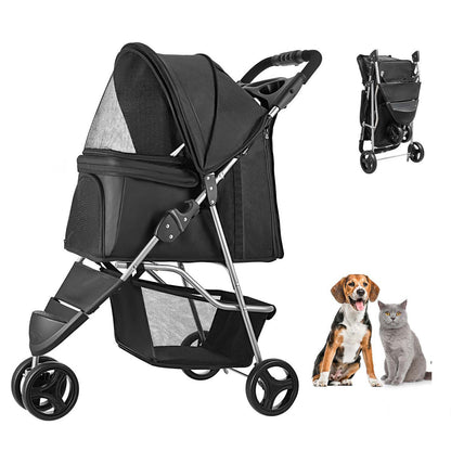 Pet Stroller Foldable 3 Wheels Dog Stroller with Brake up to 35lbs Travel Camp - SolidRoot Buy Furniture USA
