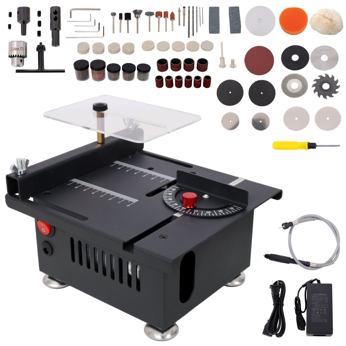 100W Multi-Functional Table Saw Mini Desktop Electric Saw Cutter Speed & Angle Adjustable 16MM Cutting Depth with Blade Flexible Shaft and More Accessories for Wood Plastic Acrylic Cutting SolidRoot Buy Furniture USA