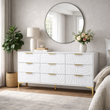 9 Drawer Dresser, Modern Wooden Dresser Chest of Drawers with Metal Handles, Large Storage TV Stand for Bedroom, Living Room, Hallway, Closet Organizer (White) SolidRoot Buy Furniture USA