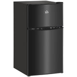 HOMCOM 3.2 Cu.Ft Mini Fridge with Freezer, Double Door Compact Refrigerator with Adjustable Thermostat, Shelf and Reversible Door for Bedroom, Dorm, Home Office, Energy Efficient, Black - SolidRoot Buy Furniture USA