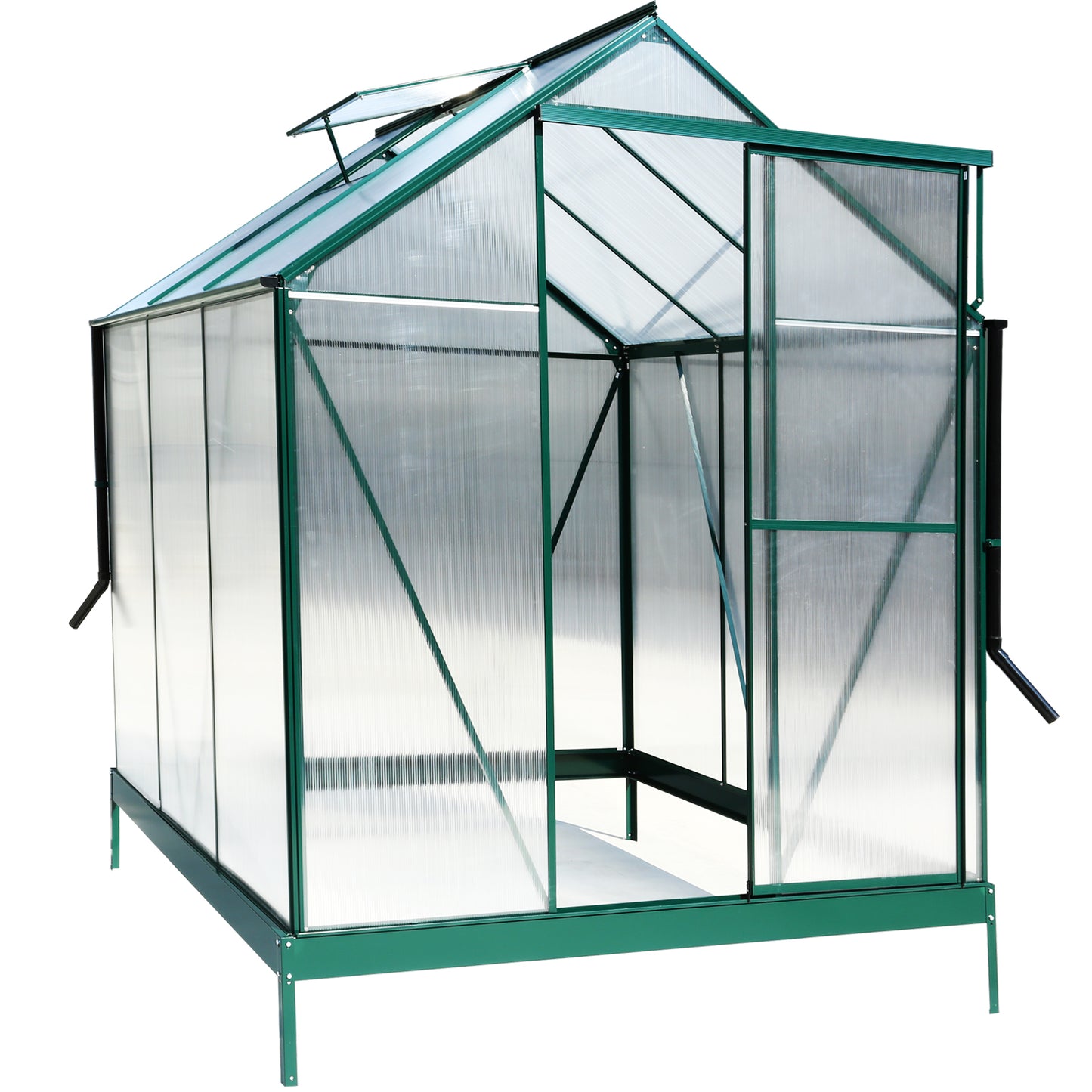 6.3'*6.2'*7' Polycarbonate Greenhouse, Heavy Duty Outdoor Aluminum Walk-in Green House Kit with Rain Gutter, Vent and Door for Backyard Garden, color green SolidRoot Buy Furniture USA