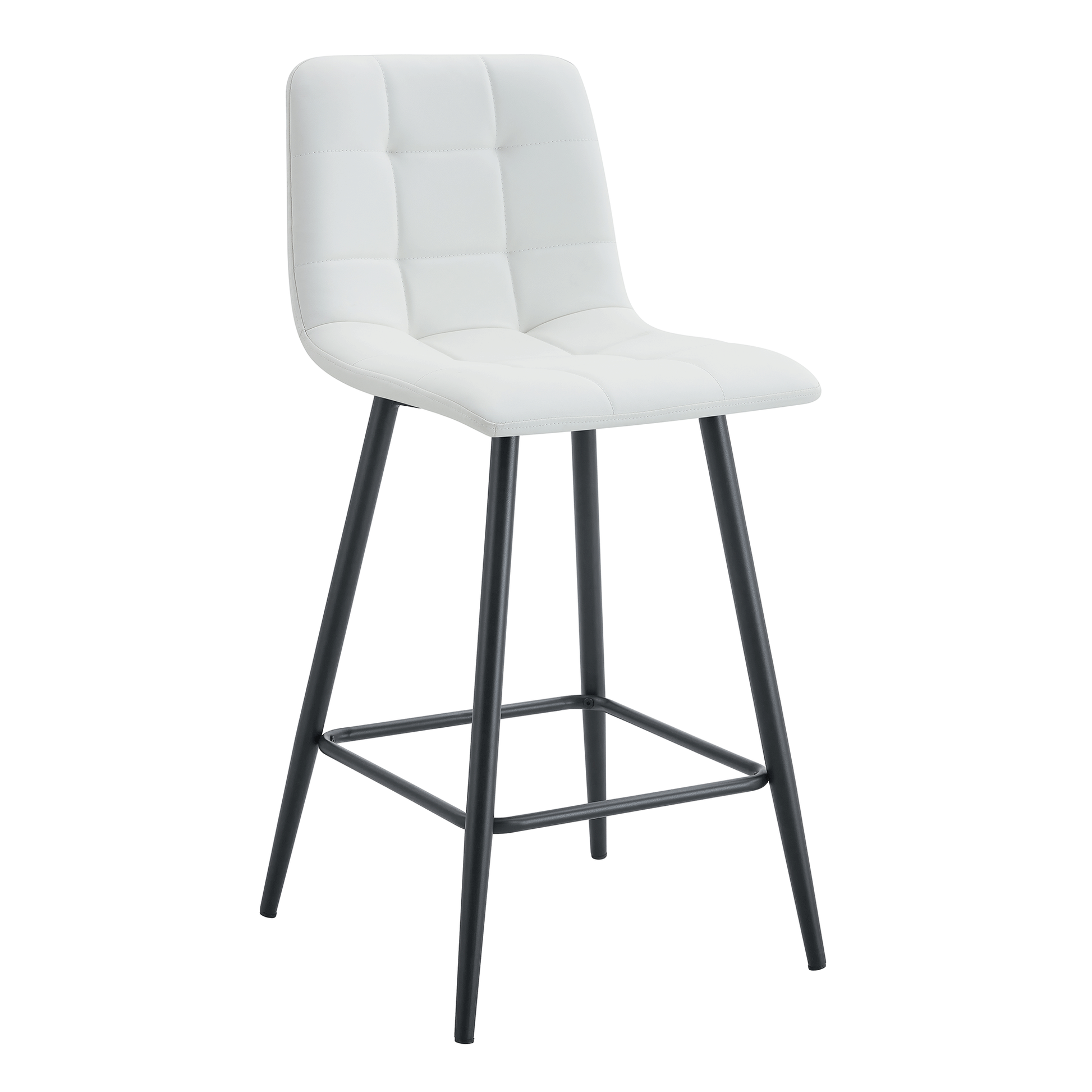 Modern White PU Bar Chair Set - Checkered Design, Black Metal Legs, Multiple Colors, 37-inch Height SolidRoot Buy Furniture USA