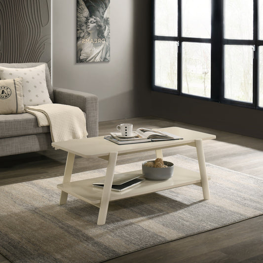 Metz Mid-Century Modern Wood Shelf Coffee Table, Off-White Finish SolidRoot Buy Furniture USA