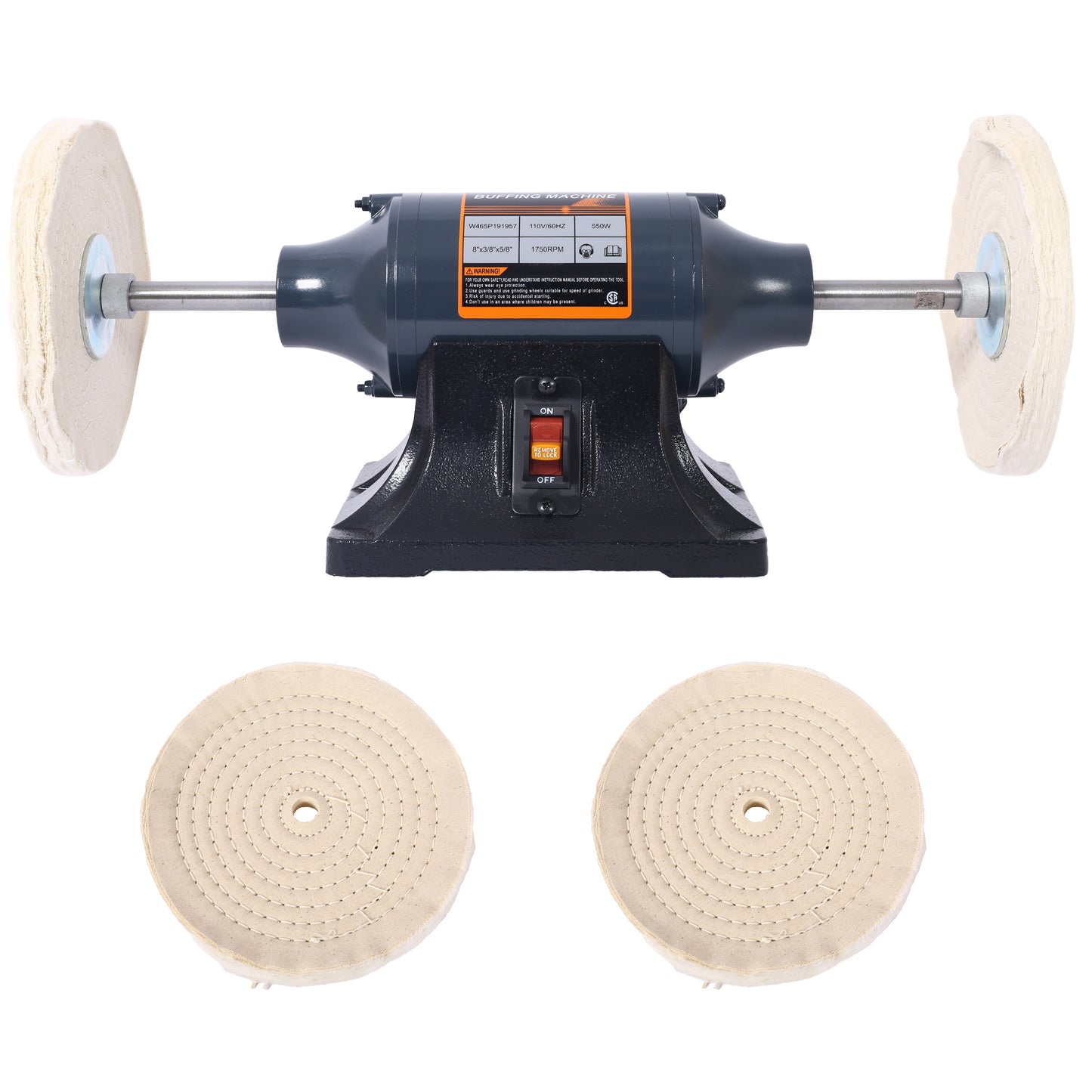 Extra long 8-Inch Electric Polisher Bench Buffer Grinder -4 Pole motor; Includes 4PCs 80Ply Thic Buffing Wheels for Polishing Metal, Jewelry, Knives, Wood, Jade,etc. CSA Certificated SolidRoot Buy Furniture USA