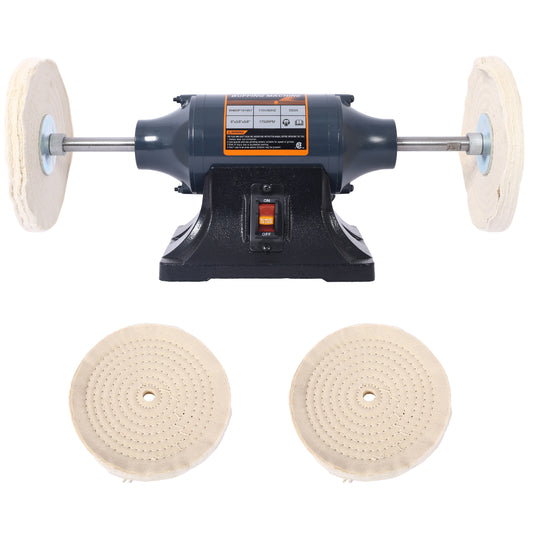Extra long 8-Inch Electric Polisher Bench Buffer Grinder -4 Pole motor; Includes 4PCs 80Ply Thic Buffing Wheels for Polishing Metal, Jewelry, Knives, Wood, Jade,etc. CSA Certificated SolidRoot Buy Furniture USA