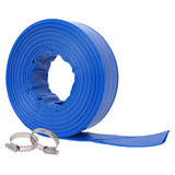 2'x100FT  Pool Backwash Hose, Blue Heavy Duty Reinforced PVC Lay Flat Water Discharge Hose for Swimming Pool Filter Pump,with 2 Clamp SolidRoot Buy Furniture USA
