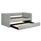 Modern Twin Size Daybed Upholstered Sofa Bed with Pull-Out Feature in Plaid Corduroy Fabric - Dark Grey SolidRoot Buy Furniture USA