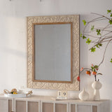 Vintage Carved Pattern Rectangular Wall Mirror, Ornate Frame for Living Room/Bedroom Retro Decor