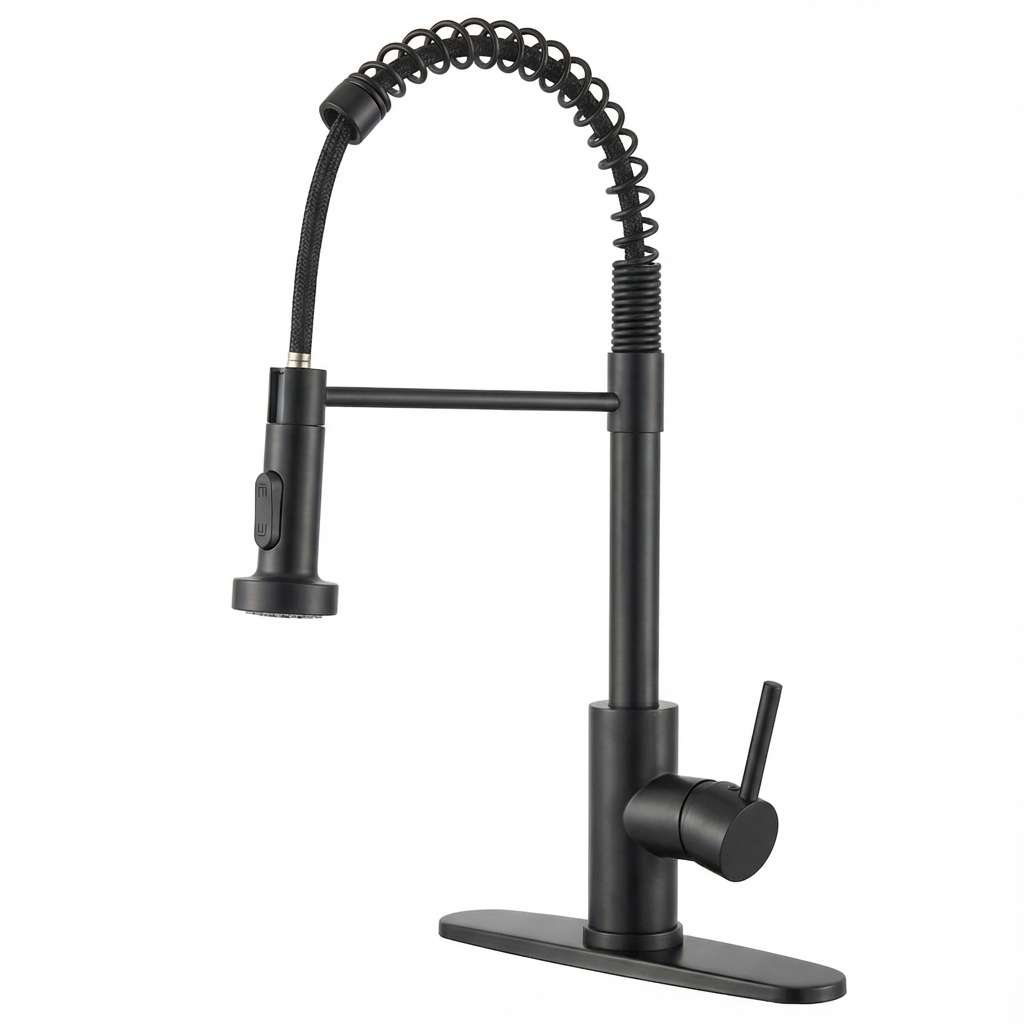 Kitchen Faucet with Pull Down Sprayer Industrial 1 Handle 1 Hole Or 3 Hole Faucet for Farmhouse Camper Laundry Utility Rv Wet Bar Sinks, Stainless Steel, Matte Black - SolidRoot Buy Furniture USA