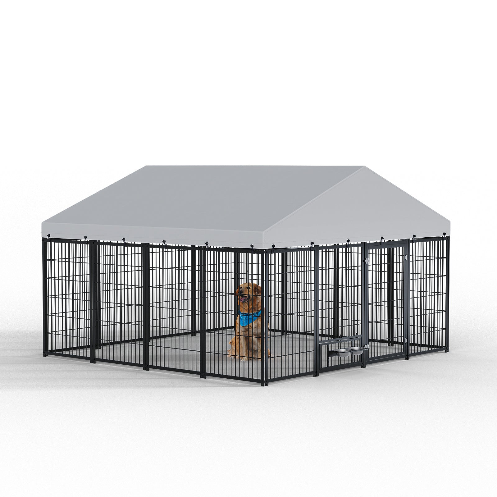 Large Dog Kennel Outdoor Pet Pens Dogs Run Enclosure Animal Hutch Metal Coop Fence with Roof Cover. 9.62'L x 9.35'W x 6.18'H. - SolidRoot Buy Furniture USA
