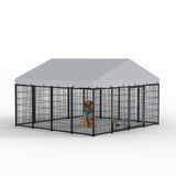 Large Dog Kennel Outdoor Pet Pens Dogs Run Enclosure Animal Hutch Metal Coop Fence with Roof Cover. 9.62'L x 9.35'W x 6.18'H. - SolidRoot Buy Furniture USA