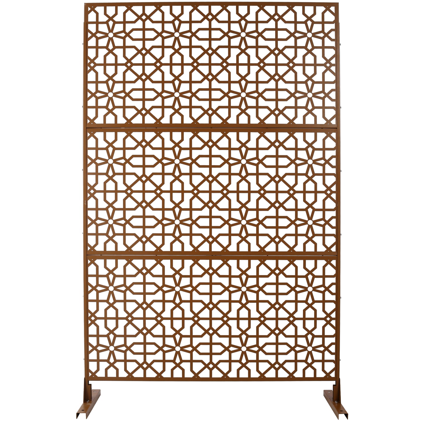 Outdoor & Indoor Privacy Screen Metal Privacy Screen 76' H×48' W, Freestanding Decorative Privacy Screen for Deck Balcony Patio, Privacy Fence Panels for Outside Lawn Garden PS106 BROWN SolidRoot Buy Furniture USA