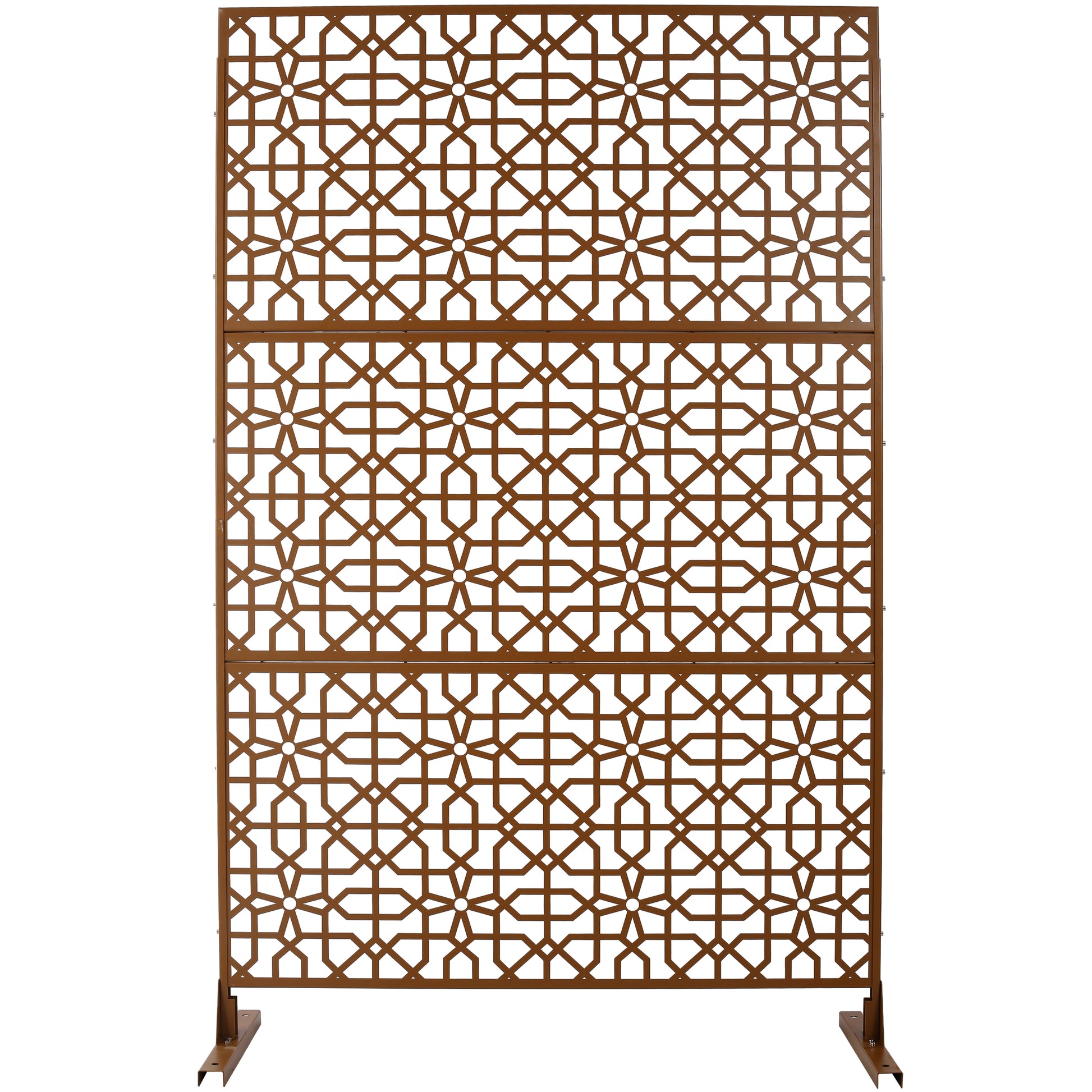 Outdoor & Indoor Privacy Screen Metal Privacy Screen 76' H×48' W, Freestanding Decorative Privacy Screen for Deck Balcony Patio, Privacy Fence Panels for Outside Lawn Garden PS106 BROWN SolidRoot Buy Furniture USA