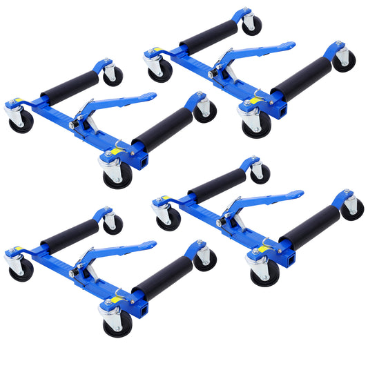 Set of (4) Wheel Dolly Car Skates Vehicle Positioning Hydraulic Tire Jack Ratcheting Foot Pedal Lift Hydraulic Car Wheel Dolly, 1,250lbs blue SolidRoot Buy Furniture USA