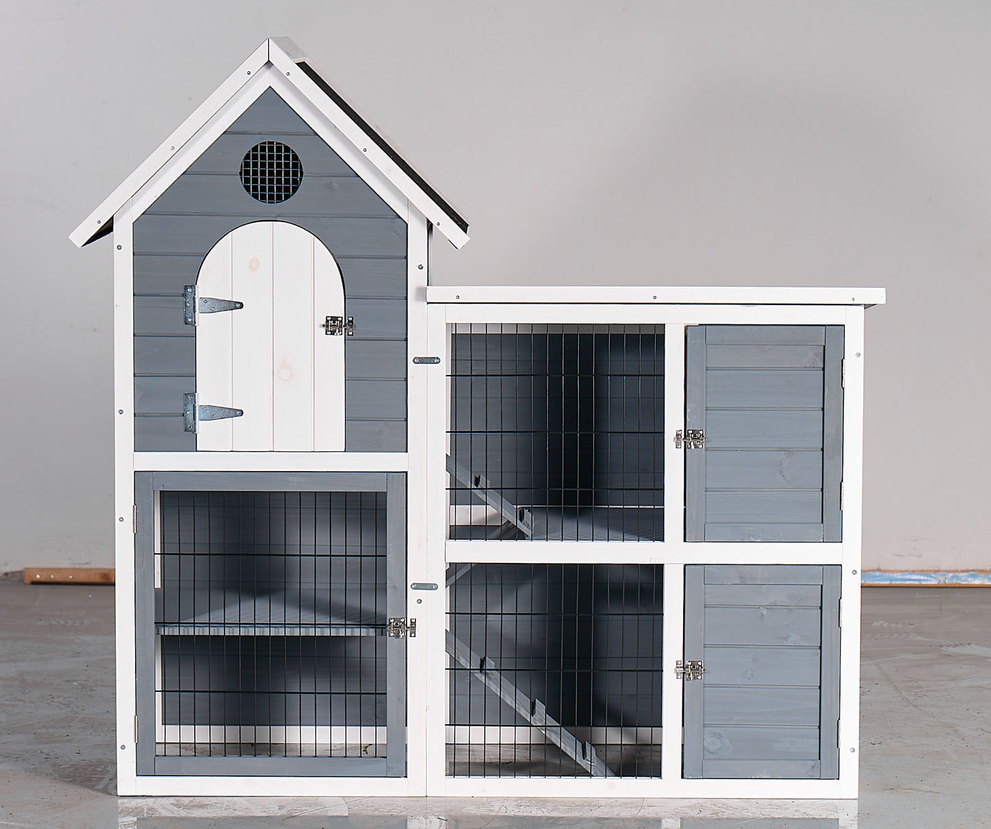 Large Outdoor Chicken Coop Cage, Weatherproof 2-Story Chicken Coop & Rabbit Hutch, Wooden Indoor/Outdoor Pet House with No-Leak Tray, Waterproof Roof & Pull-Out Tray (50.98' L × 48.23' H, Grey, Blue & SolidRoot Buy Furniture USA