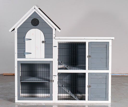 Large Outdoor Chicken Coop Cage, Weatherproof 2-Story Chicken Coop & Rabbit Hutch, Wooden Indoor/Outdoor Pet House with No-Leak Tray, Waterproof Roof & Pull-Out Tray (50.98' L × 48.23' H, Grey, Blue & SolidRoot Buy Furniture USA