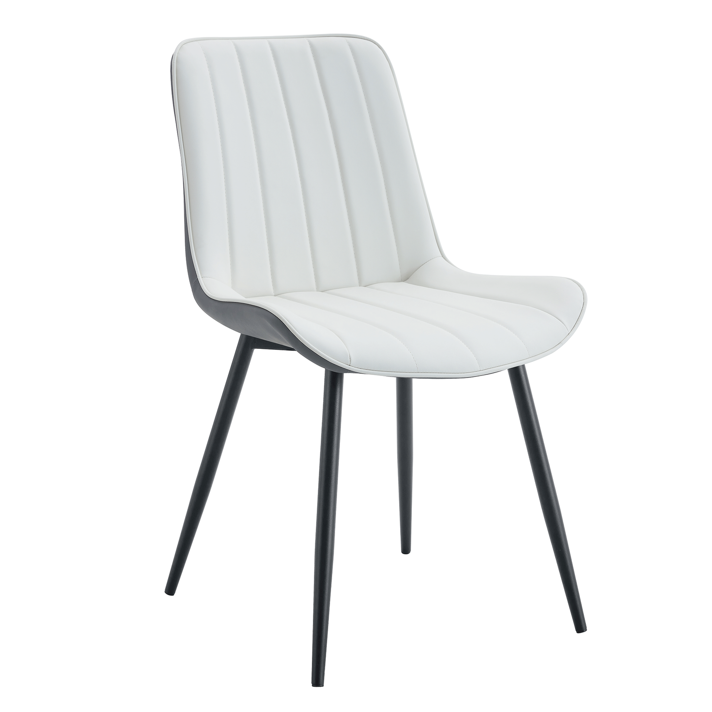 Modern Minimalist Dining Chair Set - Extended Seat Cushion, White/Dark Gray PU Leather, Metal Legs, 4 Pieces SolidRoot Buy Furniture USA