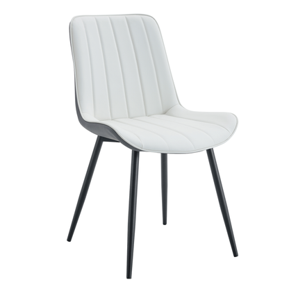 Modern Minimalist Dining Chair Set - Extended Seat Cushion, White/Dark Gray PU Leather, Metal Legs, 4 Pieces SolidRoot Buy Furniture USA