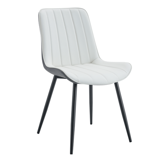 Modern Minimalist Dining Chair Set - Extended Seat Cushion, White/Dark Gray PU Leather, Metal Legs, 4 Pieces SolidRoot Buy Furniture USA