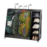 Gray Wooden Golf Bag Storage Rack with 3 Drawers, Holds 2 Stand Bags & 14+ Clubs, Organizer for Golf Balls, Shoes & Accessories, Heavy Duty for Garage, Indoor Outdoor Use, Easy Assembly - SolidRoot Buy Furniture USA