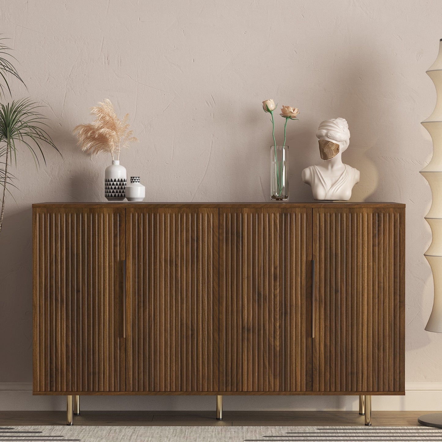 Wood Modern Buffet Cabinet with Storage, Fluted Sideboard Large Buffet with Adjustable Shelves, Credenza, Accent Cabinet Console Table SolidRoot Buy Furniture USA