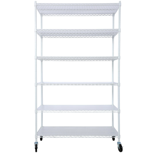 White 6-Tier Adjustable Storage Rack with Wheels & Liners - 48' x 18' x 82', Heavy Duty NSF Wire Shelving for Pantry and Closet SolidRoot Buy Furniture USA