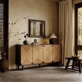 Accent Natural Sideboard Buffet Cabinet Storage Wood TV Stand in Wire-Brushed and Seagrass Doors Sideboard, for Hallway, Entryway or Dining Room - SolidRoot Buy Furniture USA