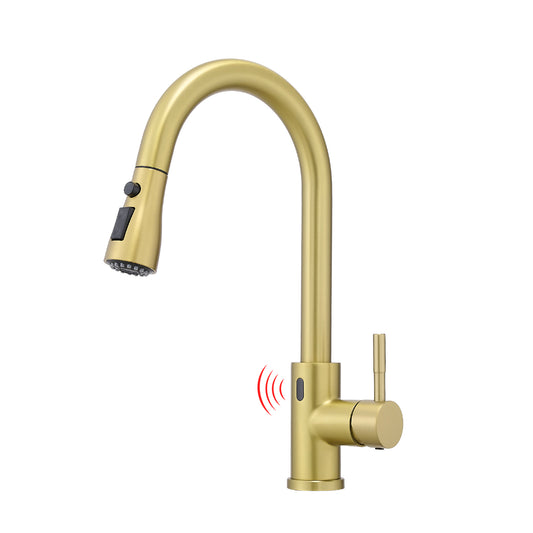 Touchless Kitchen Faucet, Hands Free Automatic Smart Kitchen Faucet, Stainless Steel Touchless Kitchen Faucet Brushed Gold - SolidRoot Buy Furniture USA