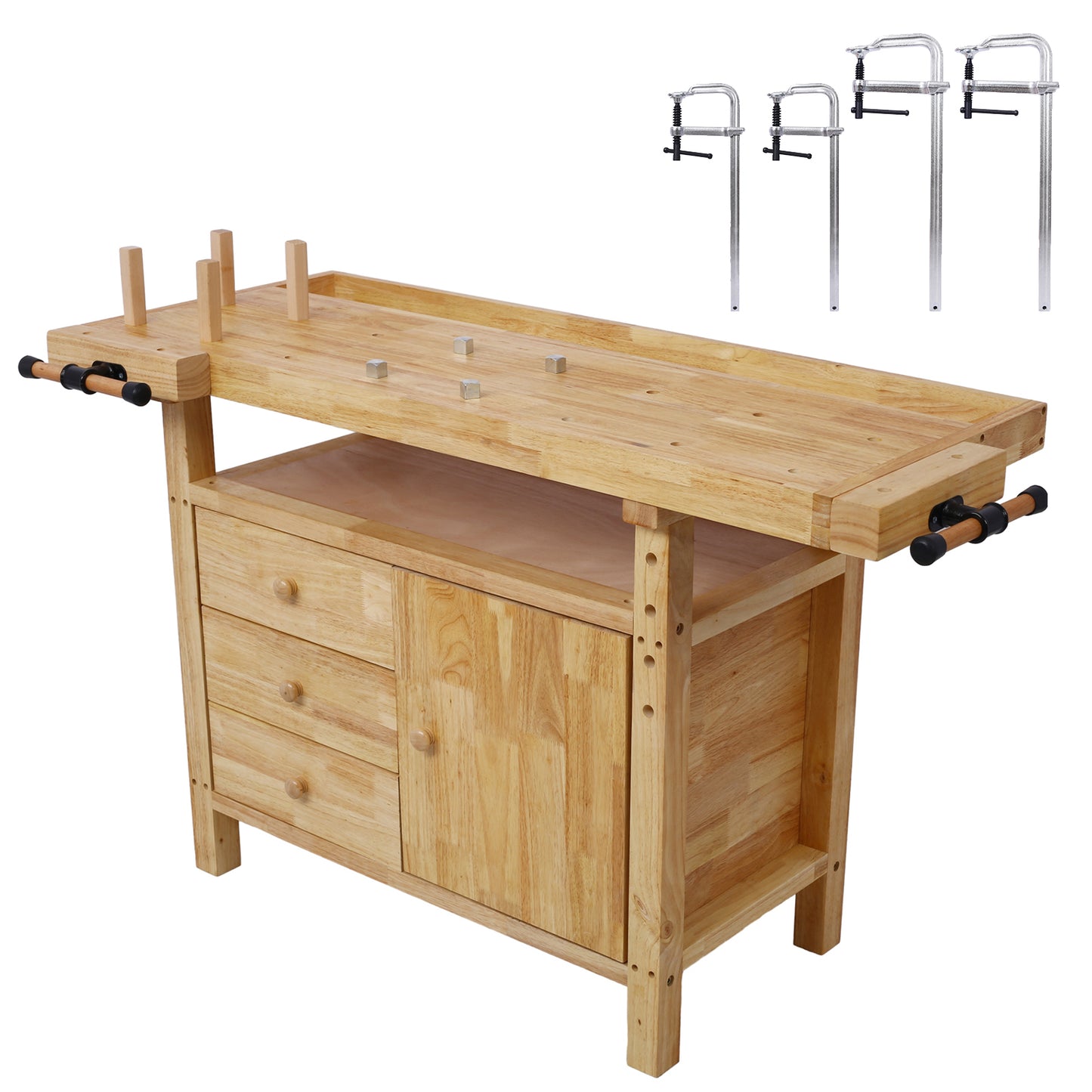 Wood Workbench - Wooden Workbench for Garage Workshop and Home, with Bar Clamps Set  2 pcs 12 inch x 3inch+ 2pcs 16inchx4-3/4' ,4pcs pack SolidRoot Buy Furniture USA