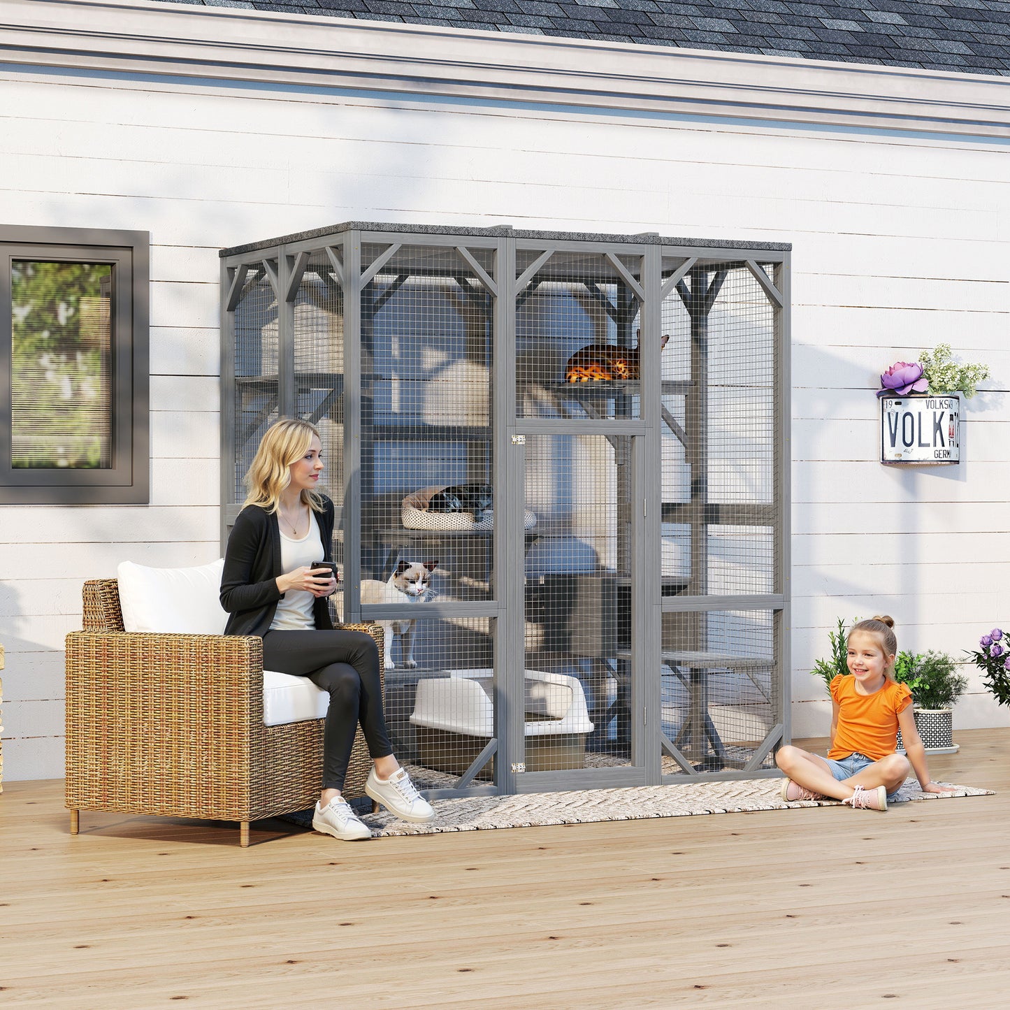 Outdoor Cat Enclosure, 71' Large Cat House for Multiple Cats with Waterproof Roof, 3 Tier Cat Cage with 6 Platform for Patio, Yard, Graden