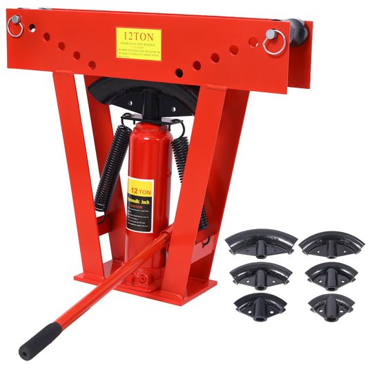 12 Ton Pipe Bender Manual Hydraulic, Piping Bending Exhaust Tube Fabric with 6 Dies, Adjustable Rollers 90-180 Degree Bending Steel Iron Metal Ratcheting for Pipe Tube Bender,red SolidRoot Buy Furniture USA