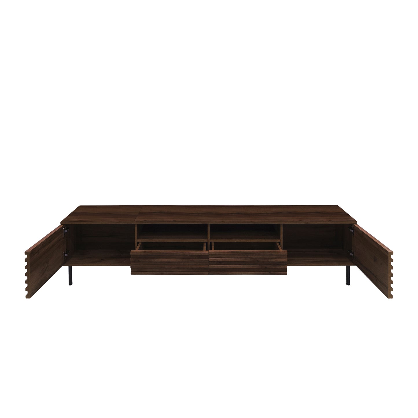 Modern 78 inch TV Stand for TVs up to 85' with Closed Storage, Soft-Closing Hinges, Iron Legs in Walnut MDF Finish