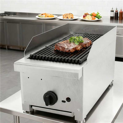 12 Inch Commercial Gas Lava Rock Charbroiler, Countertop Stainless Steel Grill with 1 Burner 28000 BTU, Natural Gas/Propane, Durable Cast Iron Grates, Restaurant BBQ Broiler SolidRoot Buy Furniture USA