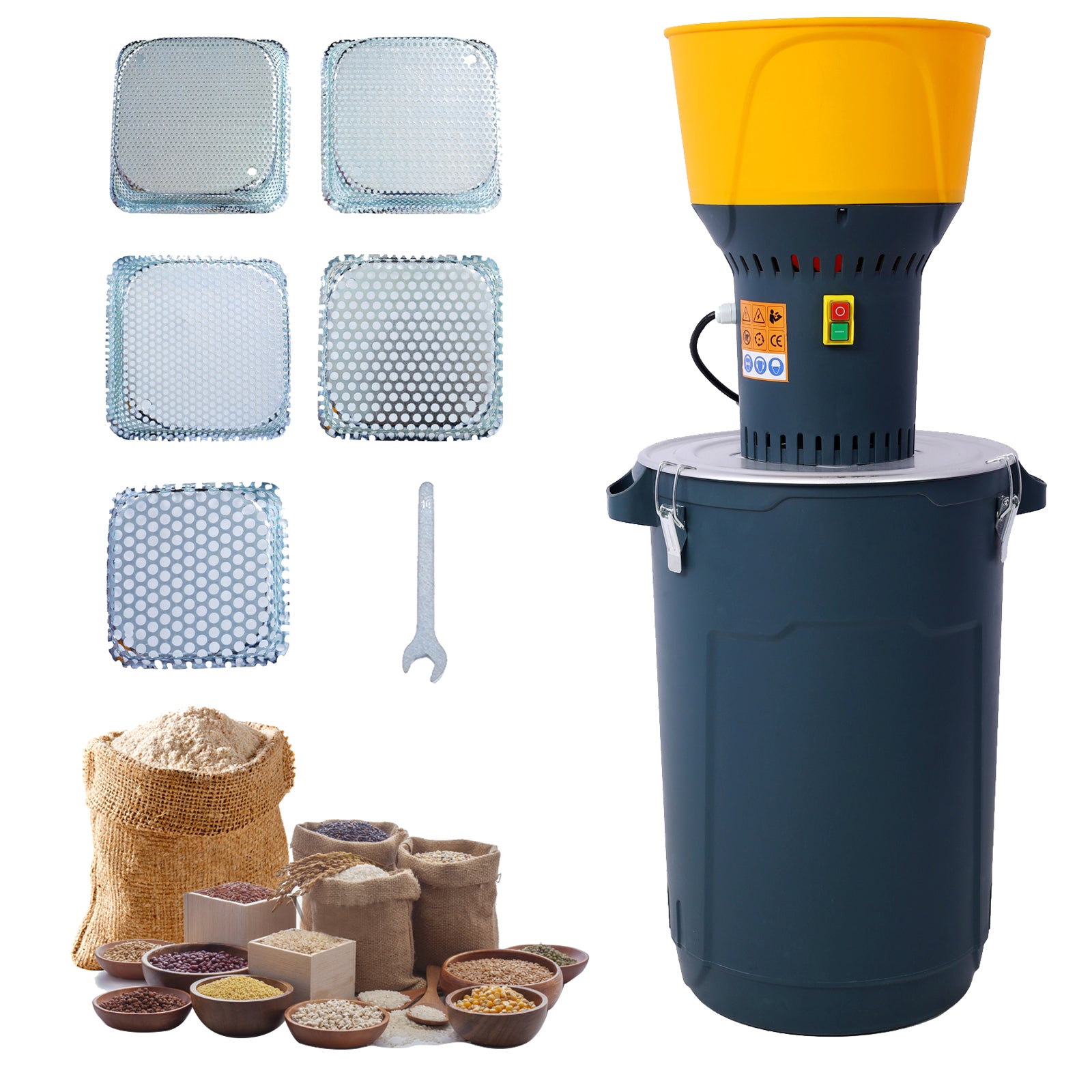 60L  Grain Mill Grinder Electric Corn Grinder, Grain mills Mill Flour Mills Molino de Maiz, Farm Home Electric Grinder for Corn Grain Feed, Wheat Grinder with 5 Grinder Sieves+1Wrench SolidRoot Buy Furniture USA