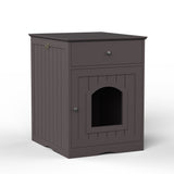 Brown Wooden Pet House Cat Litter Box Enclosure with Drawer, Side Table, Indoor Pet Crate, Cat Home Nightstand
