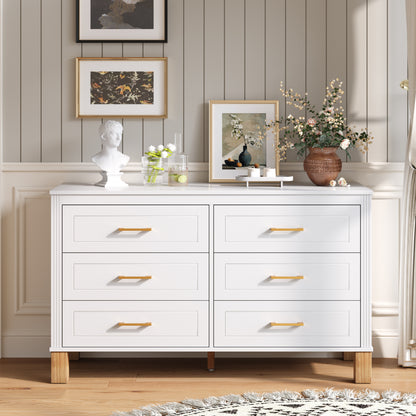 6-Drawer Double Dresser in White, Modern Storage Cabinet with Metal Handles & Solid Wood Legs, Dresser Drawer Organizer for Kids Bedroom, Heavy-Duty Wooden Dresser with Pre-Installed SolidRoot Buy Furniture USA