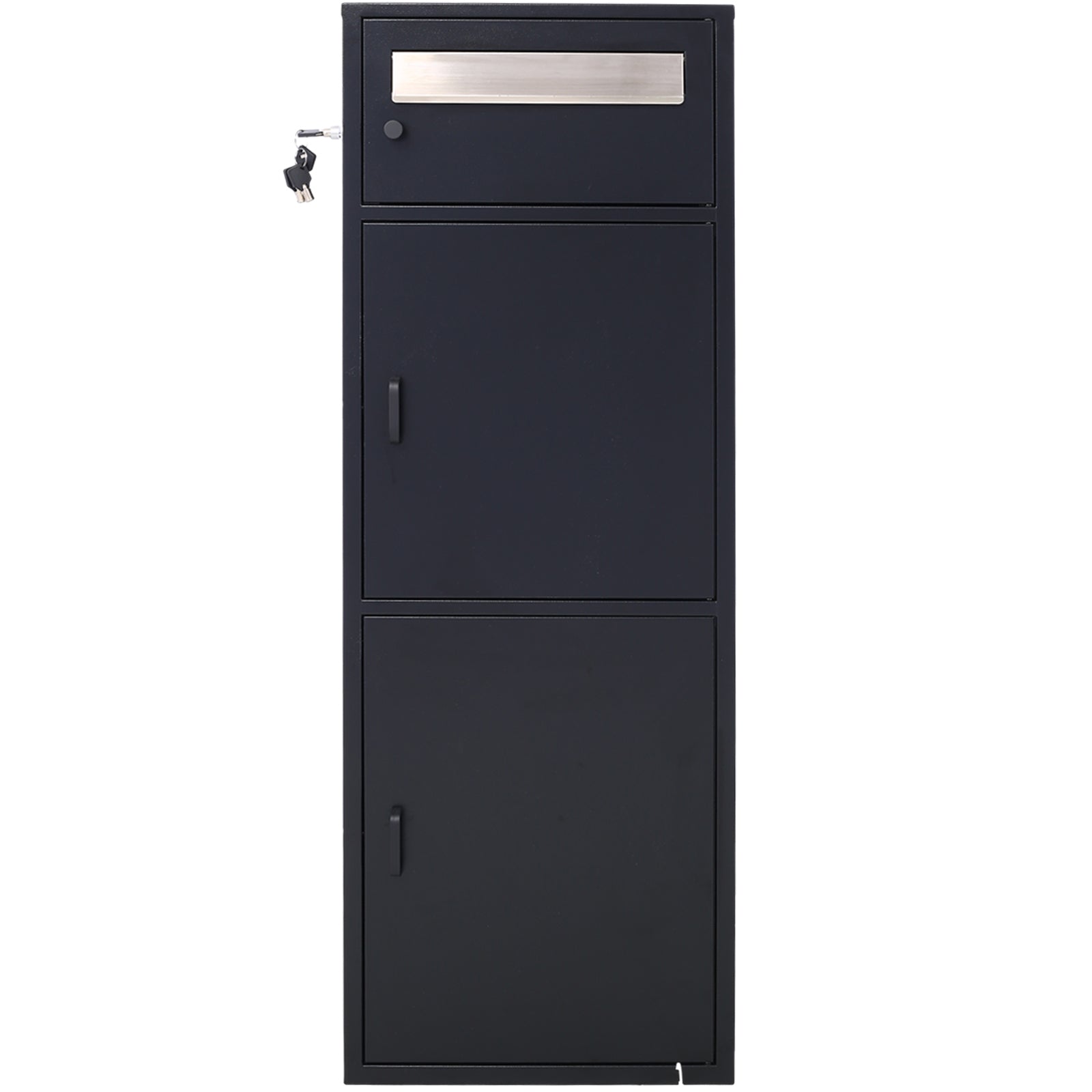 Large Steel Freestanding Floor Parcel Package Drop with Locking Letterbox Drop Mail Box with Multi Compartments, Black SolidRoot Buy Furniture USA