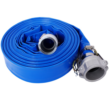 1.5' ID × 50 ft Pool Backwash Hose, Heavy Duty Reinforced Blue PVC Lay Flat Water Discharge Pump Hoses For Swimming Drain Pools and Clean Filters, with Aluminum Camlock C and E Fittings SolidRoot Buy Furniture USA