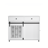 Modern White Wooden Dog Crate Furniture with Double Drawers and Sliding Barn Door, Stylish Pet Kennel for Small to Medium Dogs – MDF Construction, 39.37'' - SolidRoot Buy Furniture USA