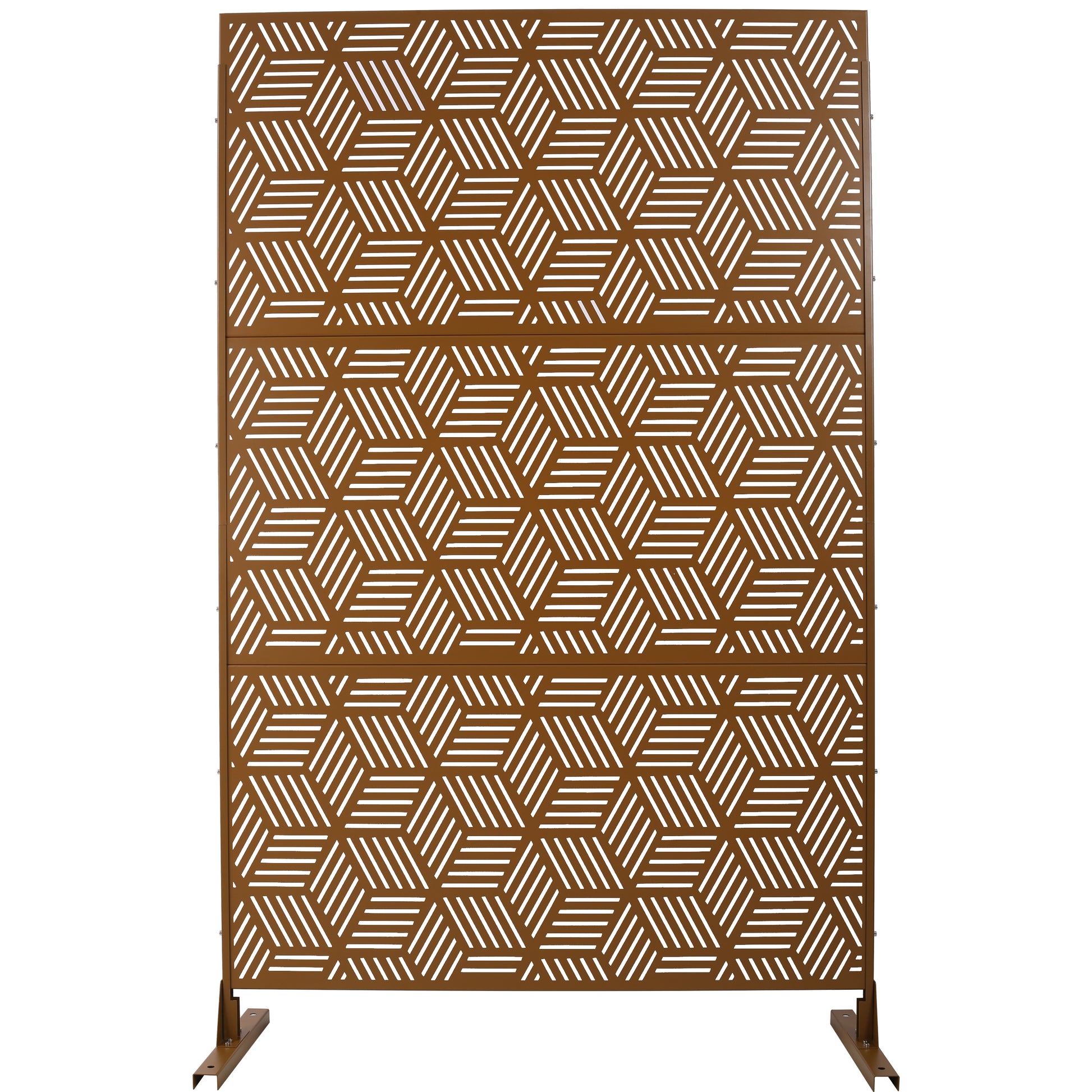 Outdoor & Indoor Privacy Screen Metal Privacy Screen 76' H×48' W, Freestanding Decorative Privacy Screen for Deck Balcony Patio, Privacy Fence Panels for Outside Lawn Garden PS116 BROWN SolidRoot Buy Furniture USA
