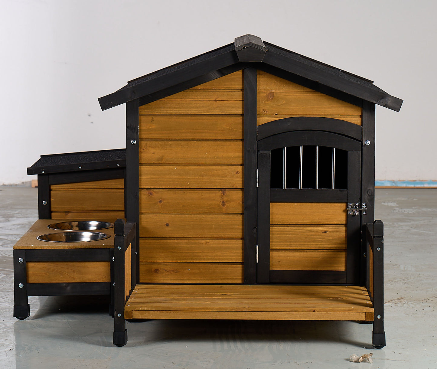 Large Wooden Dog House with Storage Box and Feeding Station, Outdoor Pet Kennel with Asphalt Roof, Porch, and Lockable Door – Weatherproof Fir Wood Dog Home for Small to Medium Dogs SolidRoot Buy Furniture USA
