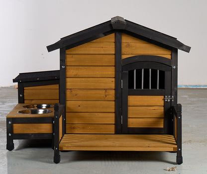 Large Wooden Dog House with Storage Box and Feeding Station, Outdoor Pet Kennel with Asphalt Roof, Porch, and Lockable Door – Weatherproof Fir Wood Dog Home for Small to Medium Dogs SolidRoot Buy Furniture USA