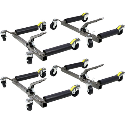 Set of (4) Wheel Dolly Car Skates Vehicle Positioning Hydraulic Tire Jack Ratcheting Foot Pedal Lift Hydraulic Car Wheel Dolly, 1,250lbs SolidRoot Buy Furniture USA