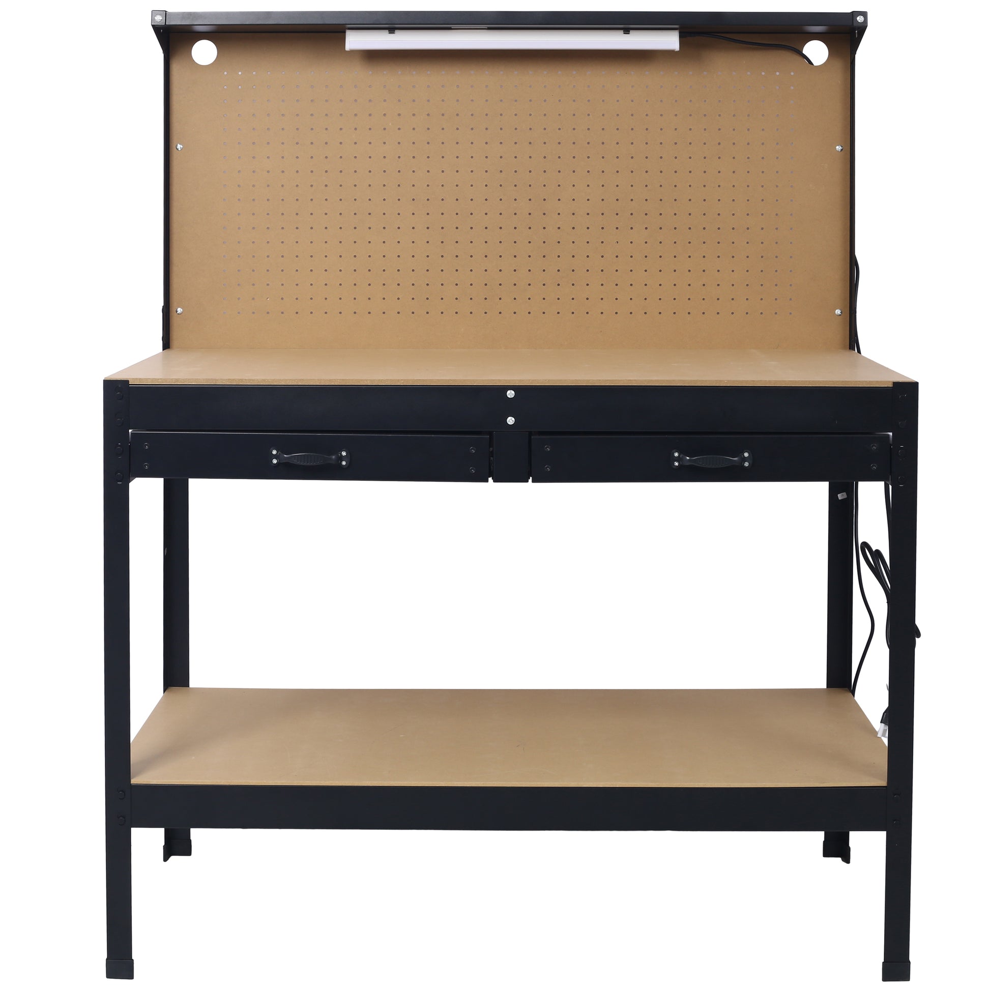Steel Workbench Tool Storage Work Bench Workshop Tools Table W/Drawer and Peg Board ,4xAC outlets 2xUSB Ports SolidRoot Buy Furniture USA